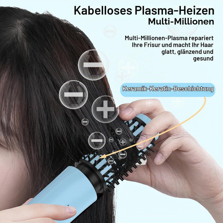 Dricar Kabellose Lockenstabbürste, Tragbare Reise Lockenstäbe Grosse Locken, 40mm Thermobürste Rundb
