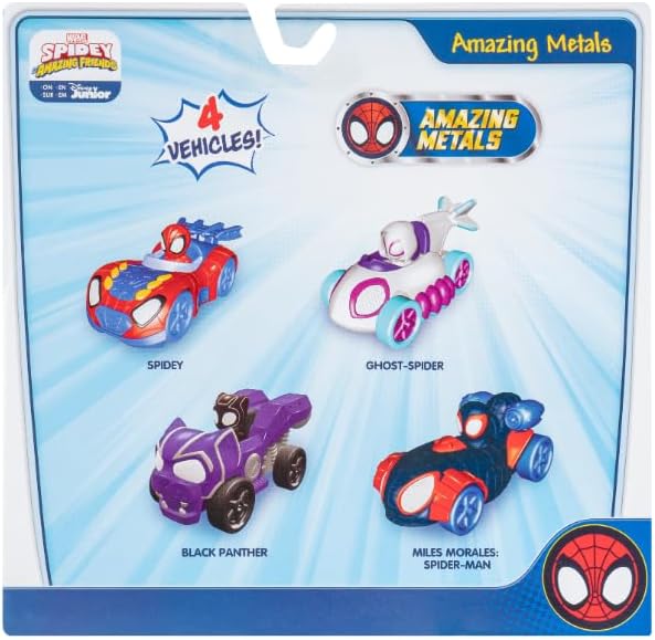 Spidey und seine Super-Freunde SNF0200 - Metall Fahrzeuge 4er-Set, Spielzeug ab 3 Jahren 4er-Pack, 4
