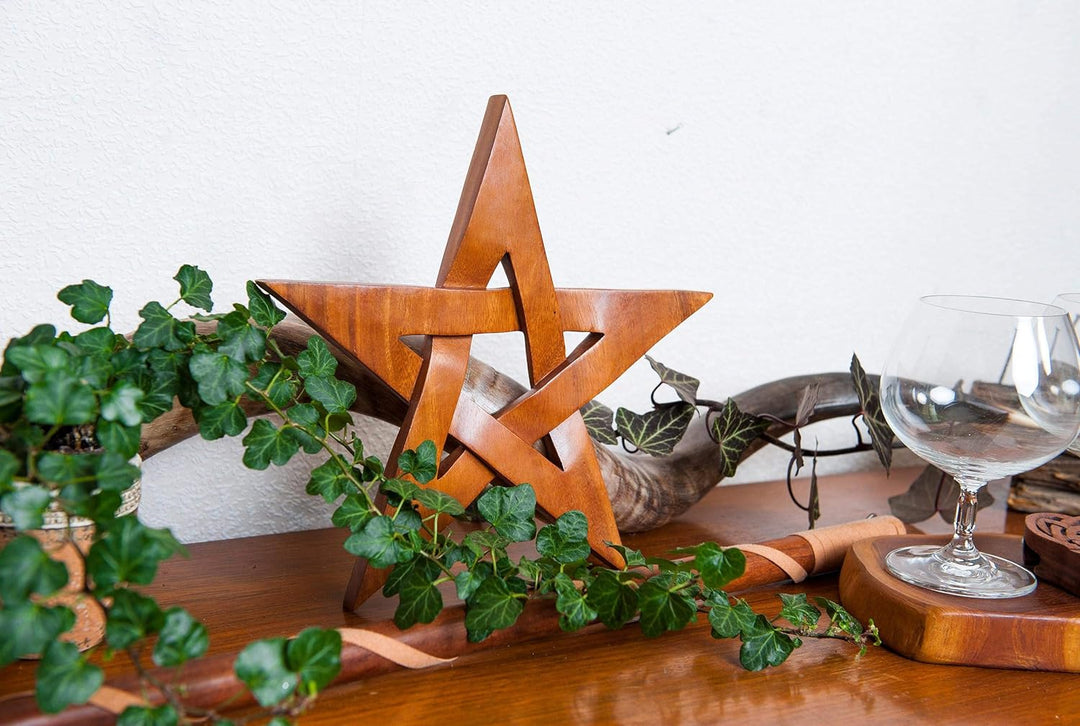 Windalf Schutzzeichen Holzbild Penta 28 cm Glücks & Wunsch Symbol Wanddeko Handarbeit aus Holz
