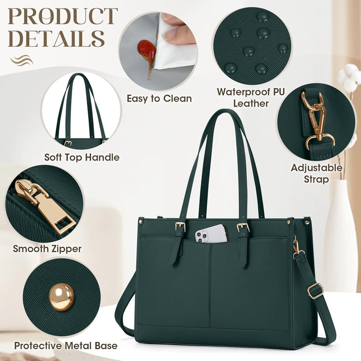 RAINSMORE Laptoptasche Arbeitstasche Damen Gross mit Isolierted Kühlfach Grün, Grün