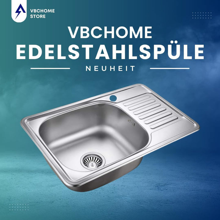 VBChome Einbauspüle mit Armatur 66x42 Leinenstruktur Edelstahl Küchenspüle Spüle Ablagefläche Abtrop