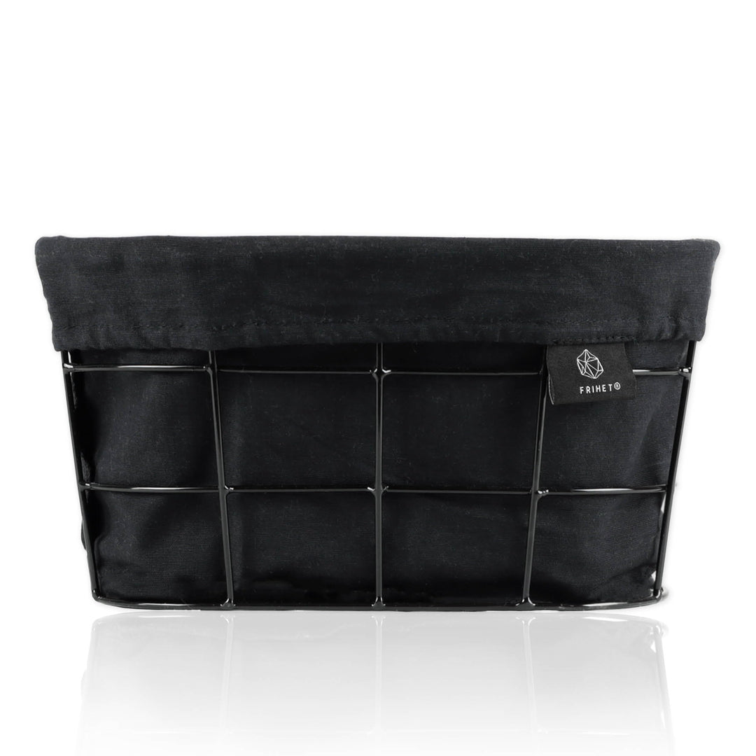 FRIHET 2-in-1 Brotkorb & Obstschale - Metall - waschbare Einlage aus 100% Baumwolle - oval - schwarz
