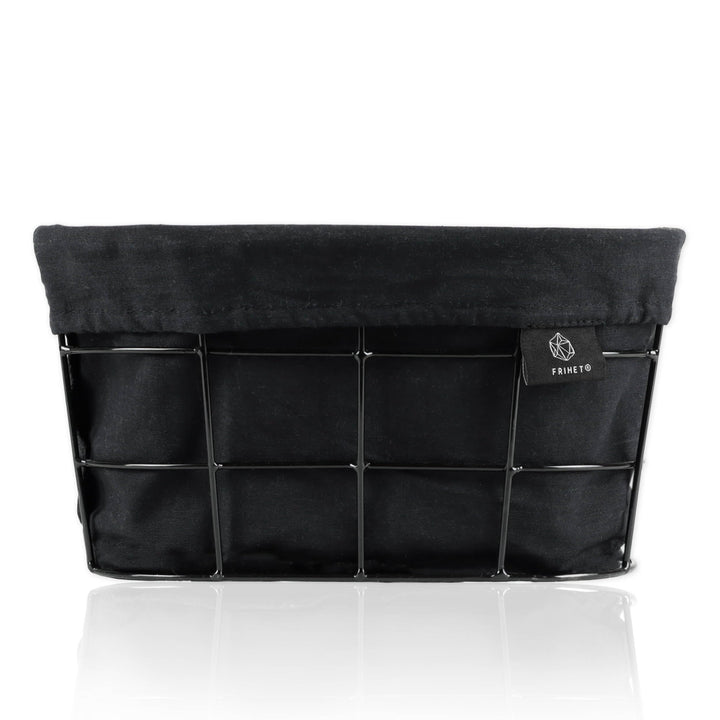 FRIHET 2-in-1 Brotkorb & Obstschale - Metall - waschbare Einlage aus 100% Baumwolle - oval - schwarz