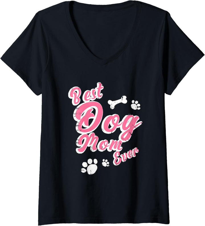 Damen Lustiges Beste Hundemutter Hunde Mama Hündchen Mami T-Shirt mit V-Ausschnitt