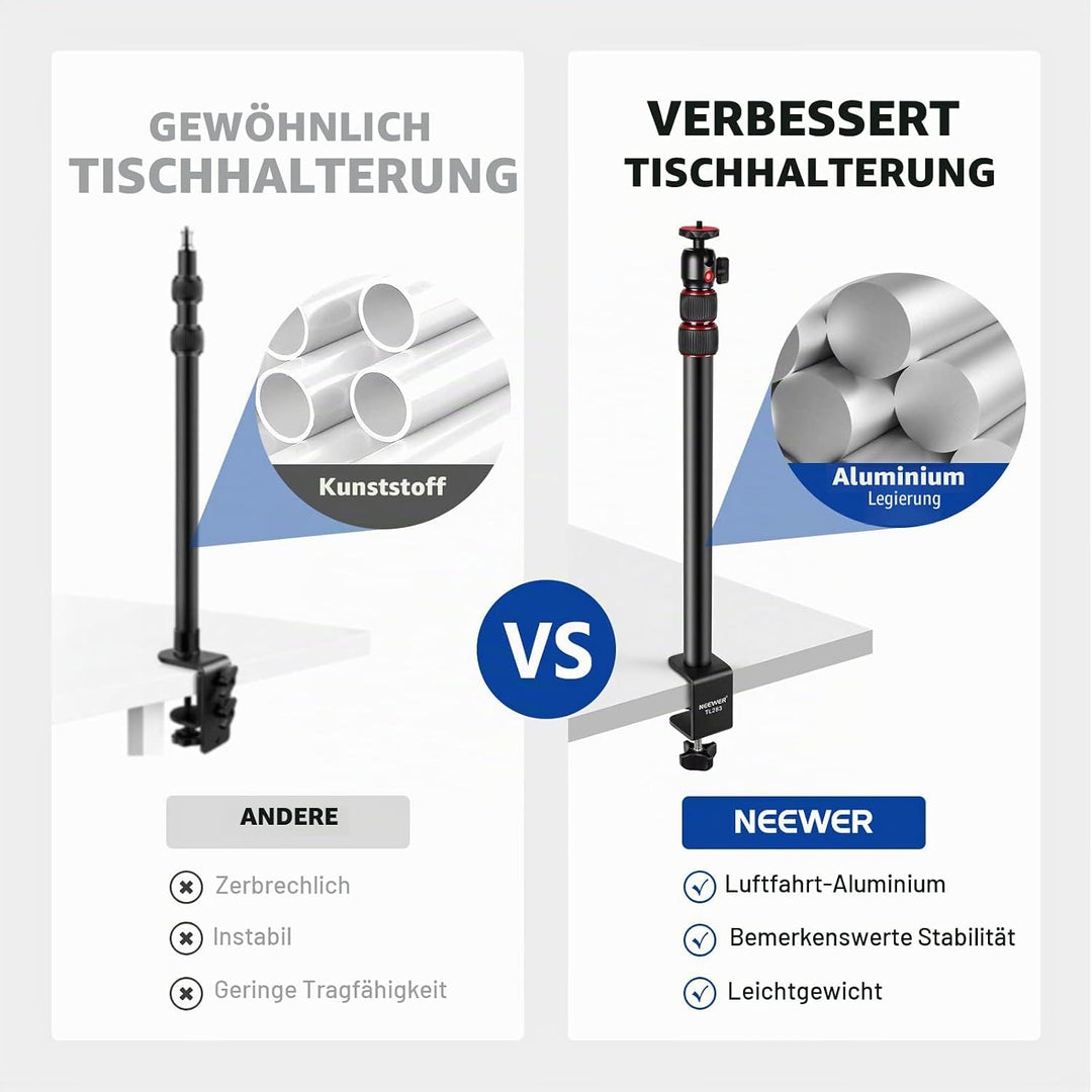 NEEWER verstellbares Kamera Tischstativ Lichtstativ mit 1/4" Kugelkopf,Klemmstativ mit 1/4" Adapter