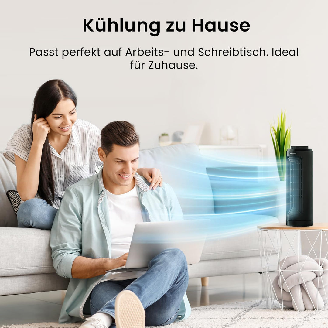 Pro Breeze Mini Tischventilator mit 3 Lüftungsstufen und automatischer 70° Oszillation - Kleiner Tur