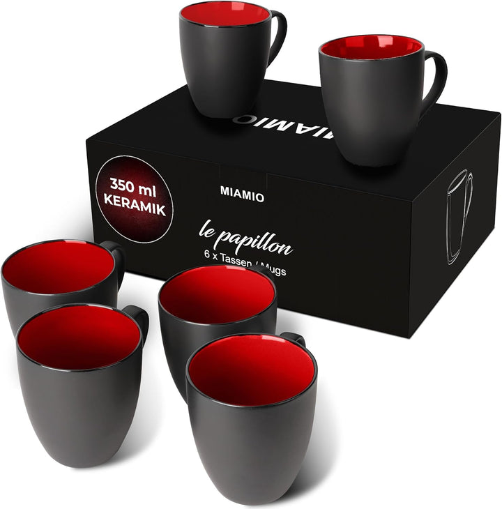 MIAMIO - 6 x 350 ml Kaffeetassen/Kaffeebecher Set - Tassen Set 6er Modern - Le Papillon Kollektion (