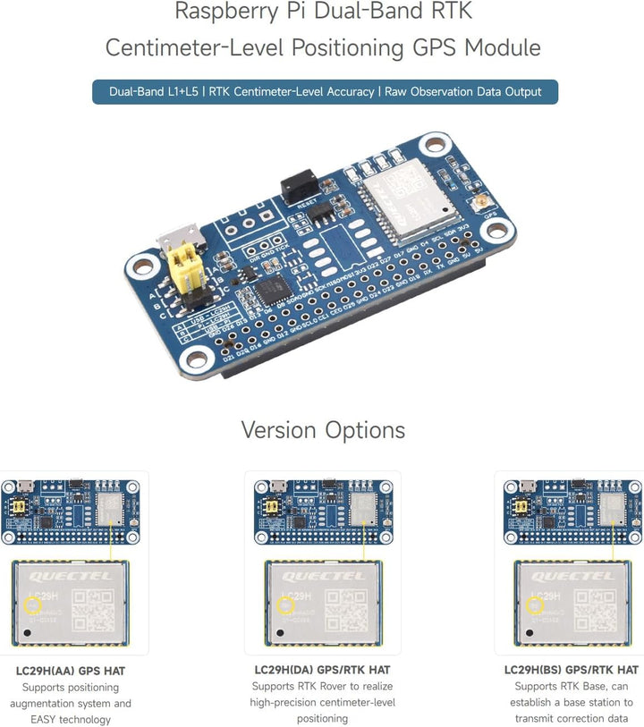 Waveshare LC29H Series Dual-Band GPS Module for Raspberry Pi, Dual-Band L1+L5 Positioning Technology