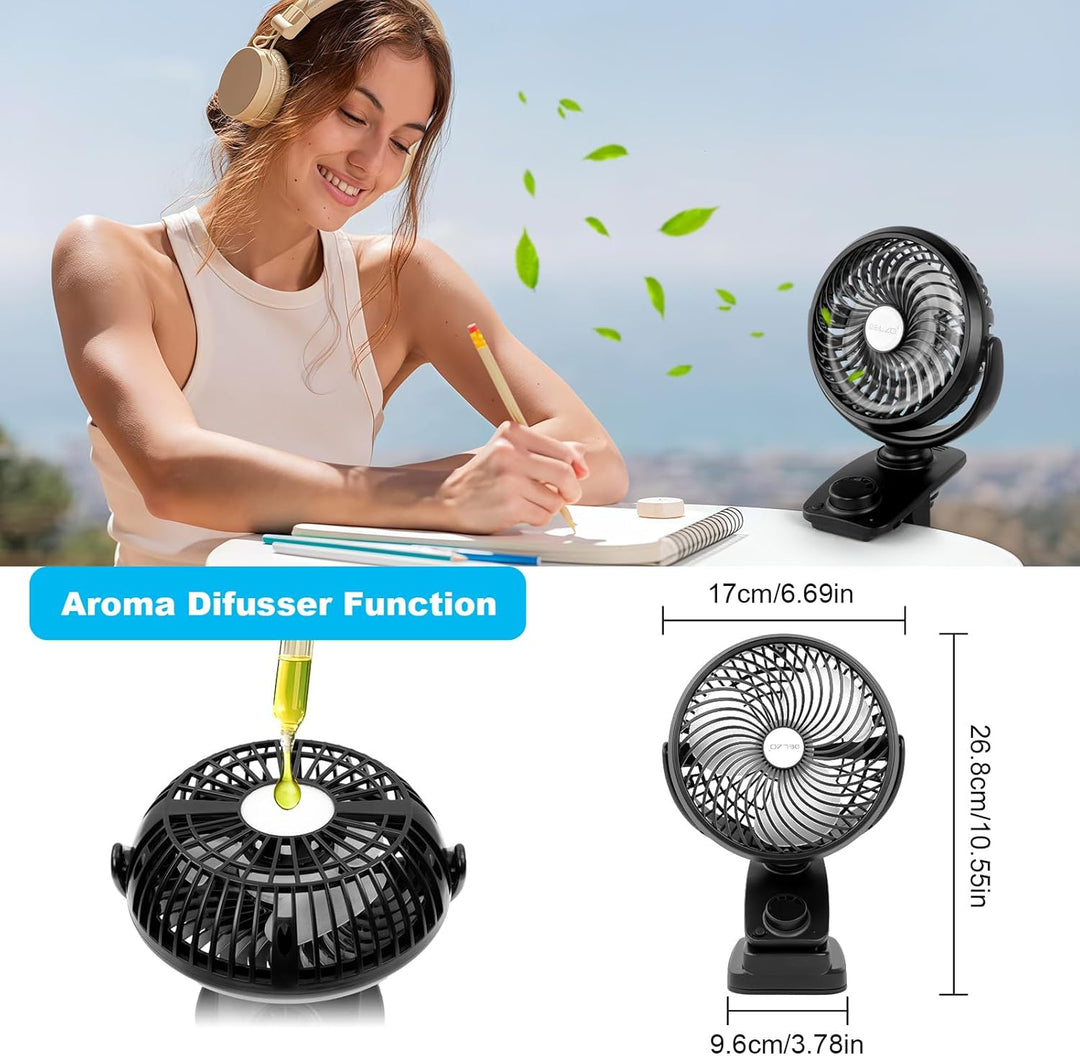 ELZO 20000mAh USB Clip Ventilator, Mini Tischventilator, LED Licht Camping Ventilator, Wiederaufladb