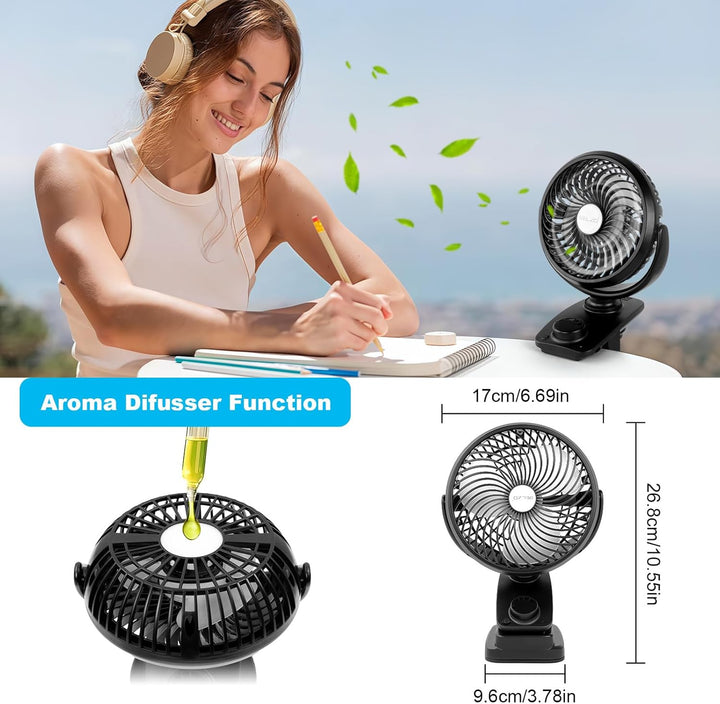 ELZO 20000mAh USB Clip Ventilator, Mini Tischventilator, LED Licht Camping Ventilator, Wiederaufladb