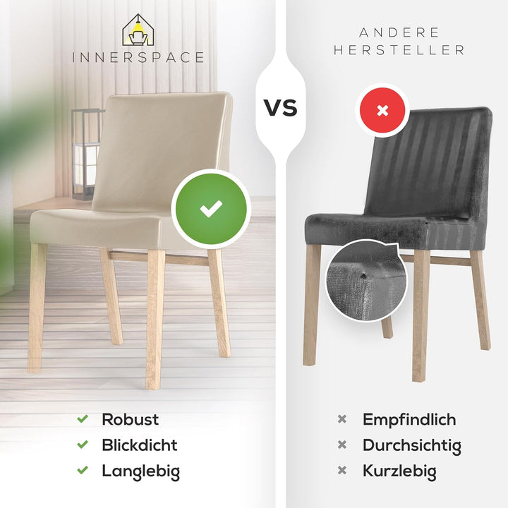 Innerspace Stuhlhussen 4er Set in Beige | Blickdichte, Wasserabweisende, Elastische Stuhlbezüge für