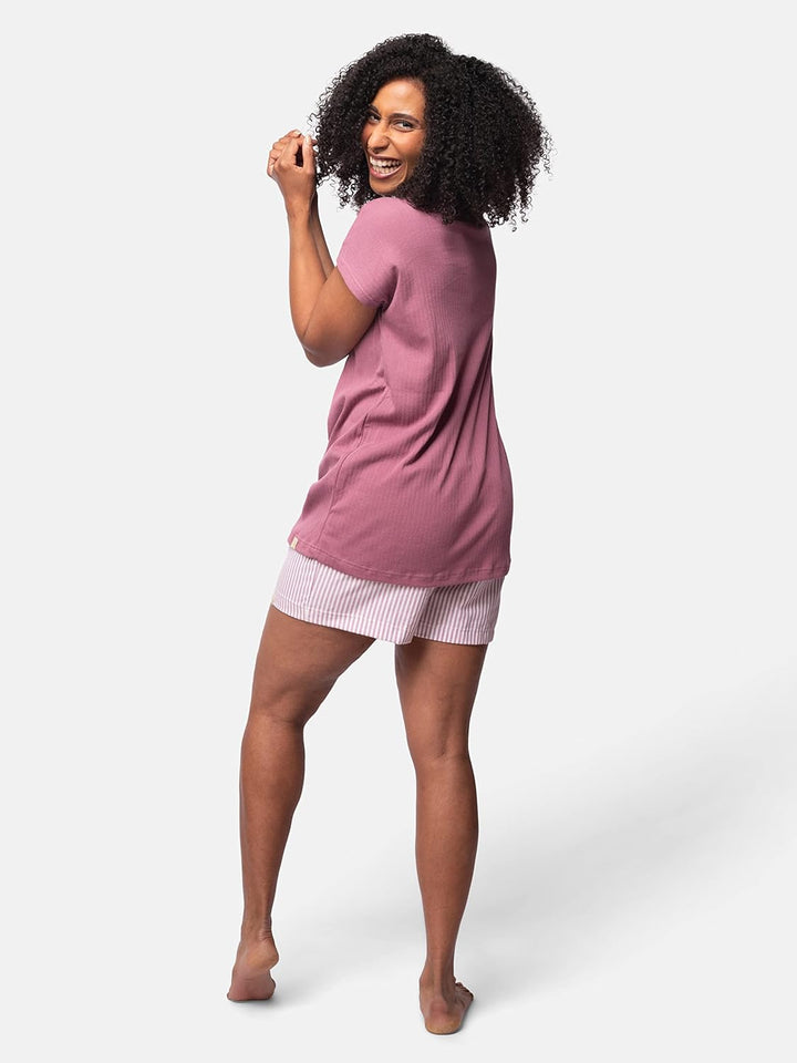 greenjama Pyjama Damen kurz aus Bio Baumwolle, nachhaltig und GOTS-Zertifiziert Grape 42, Grape 42