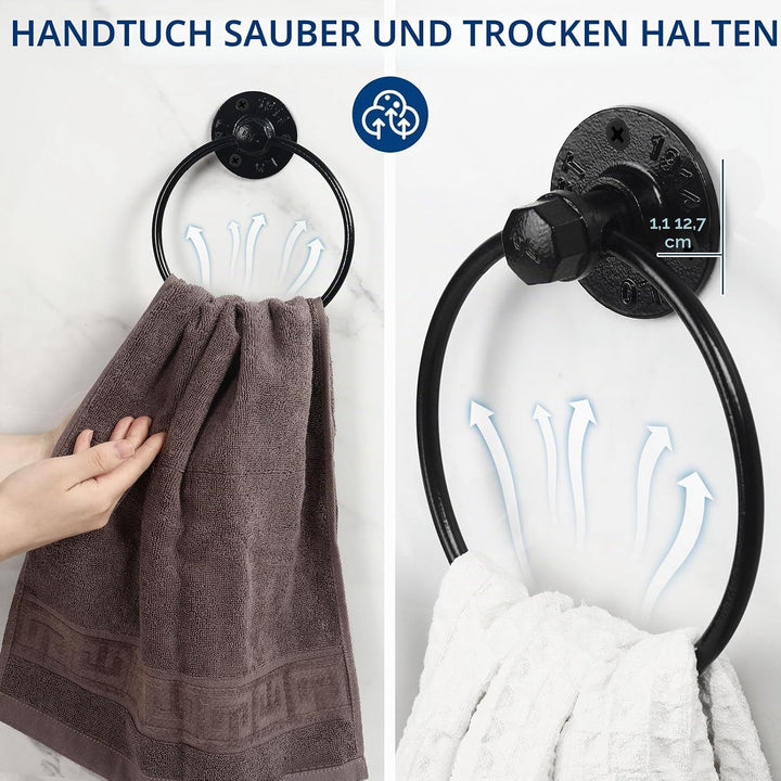 Retro one Industrieller Handtuchring, rustikaler Rohr, Handtuchhalter, Wandmontage, für Badezimmer