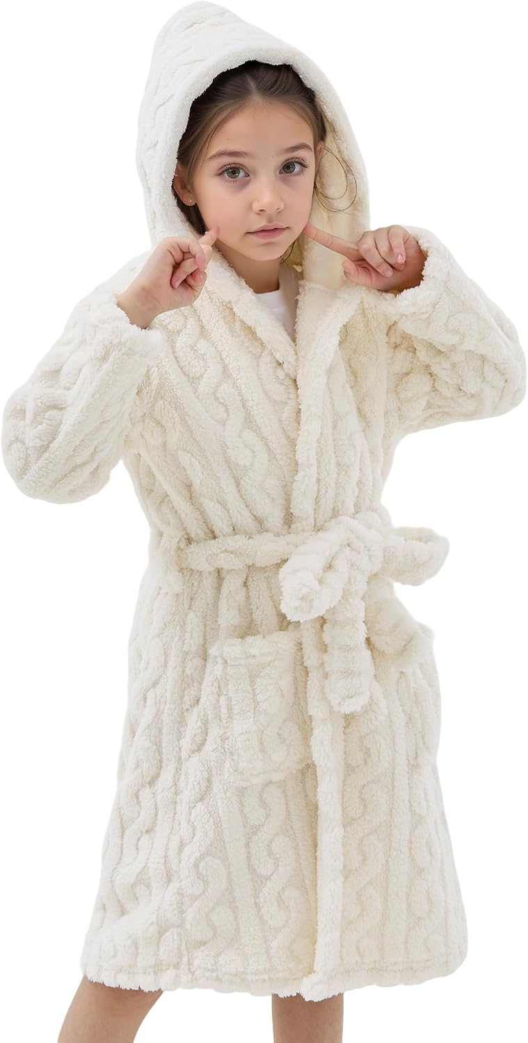 JiAmy Mädchen Bademantel Kapuzen Fleece Warmes Weiches Kinder Badekleid Fuzzy Frottee-Robe 4-14 Jahr