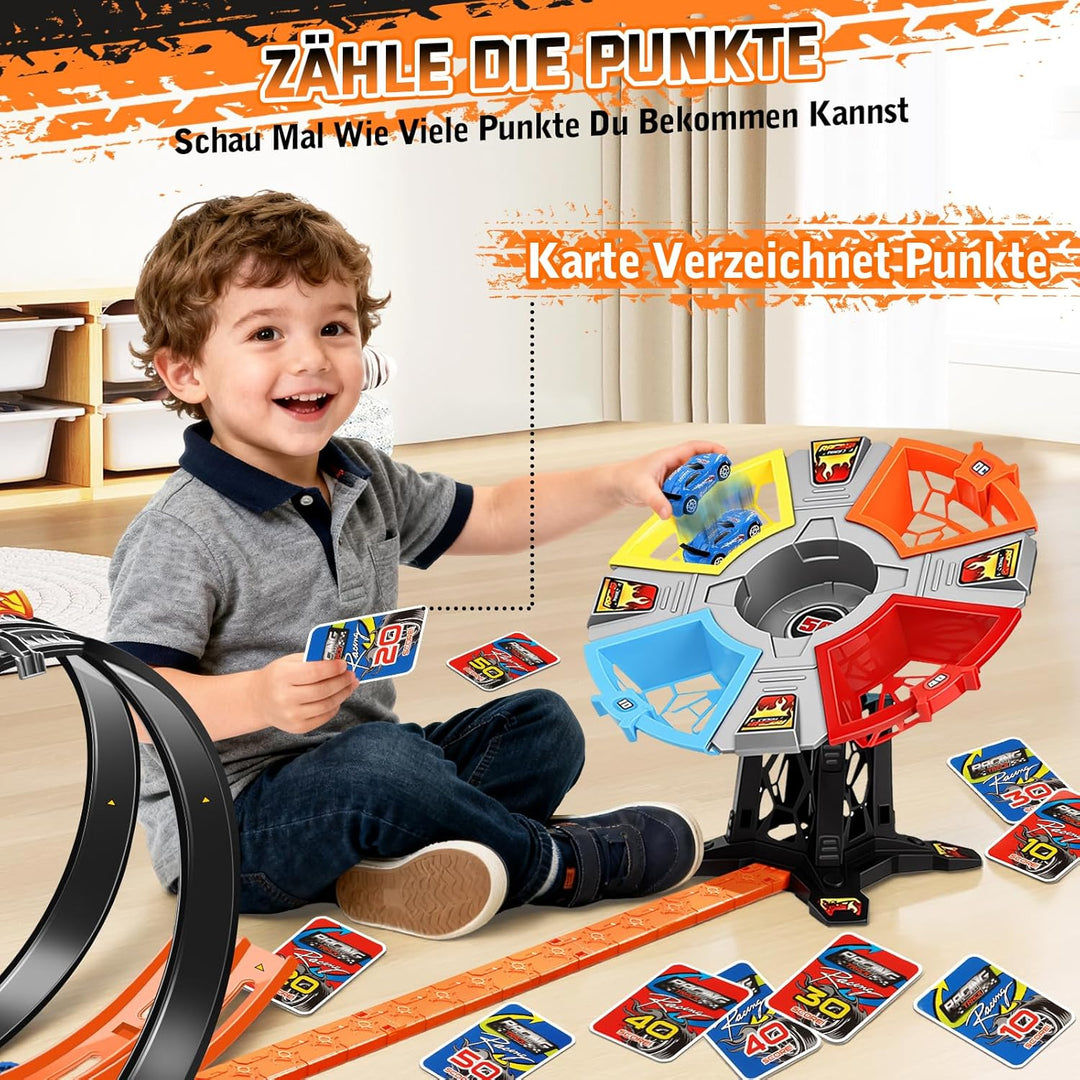 Autorennbahn für Kinder, Strecke Spielzeug Set, Rennstrecke Auto Spielzeug mit Loopings, Dual Auto S