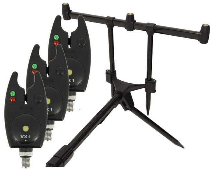 G8DS® Set Rod Pod Rutenhalter + Tragetasche inklusive 3 Bissanzeiger mit Lautstärkeregler für + LED