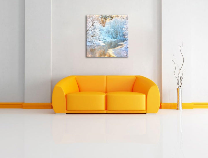 Pixxprint Atemberaubende Winterlandschaft Pinsel Effekt, Format: 70x70 auf Leinwand, 70x70