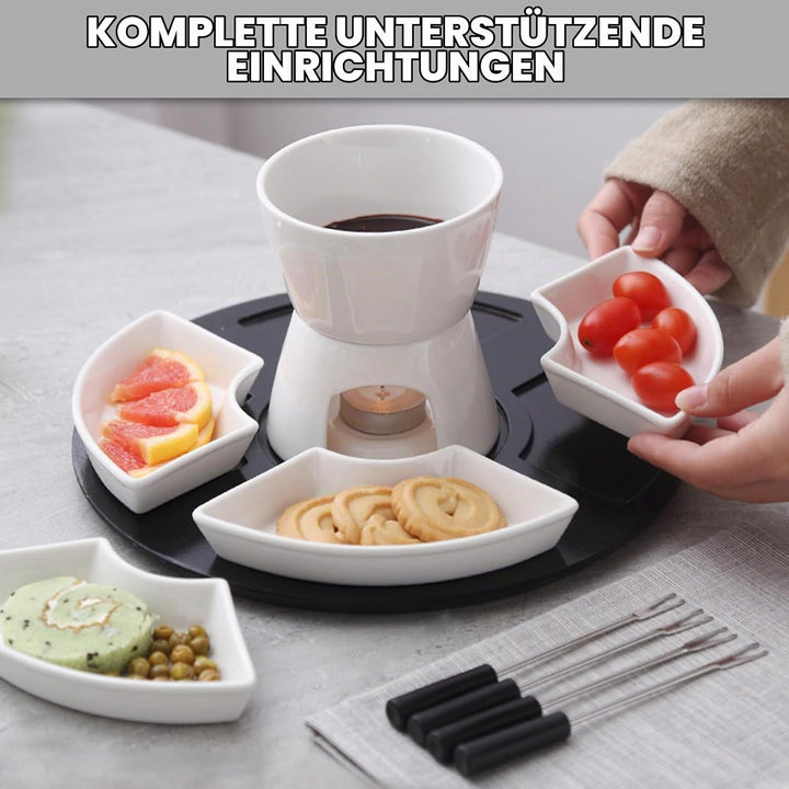 Bocguy Schokofondue Keramik, Schokobrunnen Set mit 4 Gabeln &amp; 4 Keramiktellern &amp; 1 Tablett, schokola