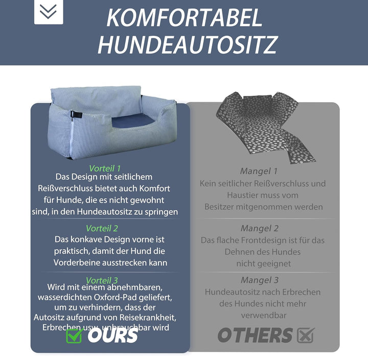 Hunde Autositz Hundebox 110 x 45 x 55 cm für Grosse und Mittlere Hunde, Praktischer Hundesitz Auf De