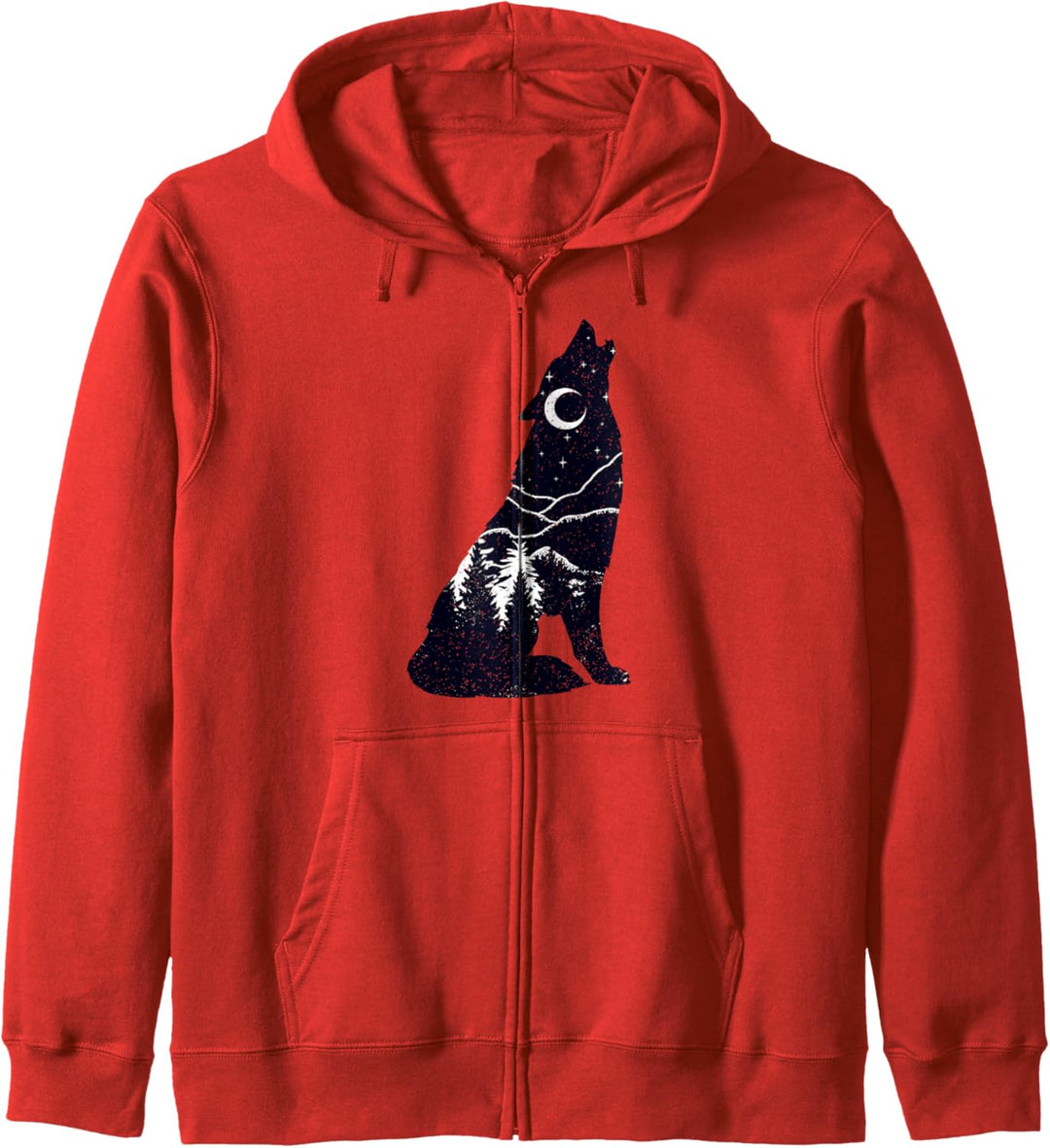 Trendy Midnight Forest Howling Wolf Silhouette Fill Kapuzenjacke