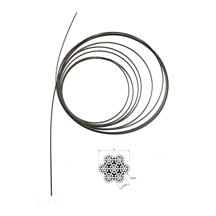 Drahtseil 3mm 25 Meter Edelstahl 7X19 EN 1.4401 weich A4 NIRO, Nirosta 25 Meter Drahtdurchmesser 3mm