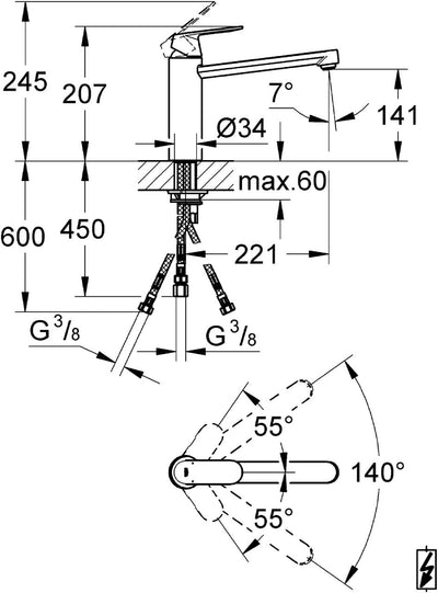 GROHE Eurosmart Cosmopolitan - Einhand-Spültischbatterie (mittelhoher Auslauf, schwenkbarer Rohrausl