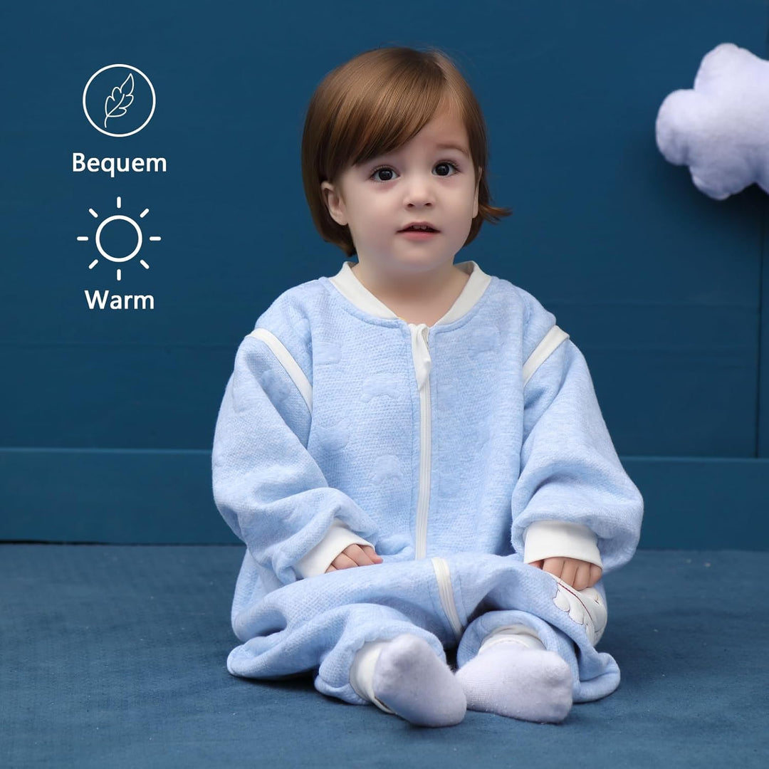 MIKAFEN Schläfsack Baby Langarm Winter kinderSchlafsack 2.0Tog,Hund Muster Baby Schlafsack mit Füsse