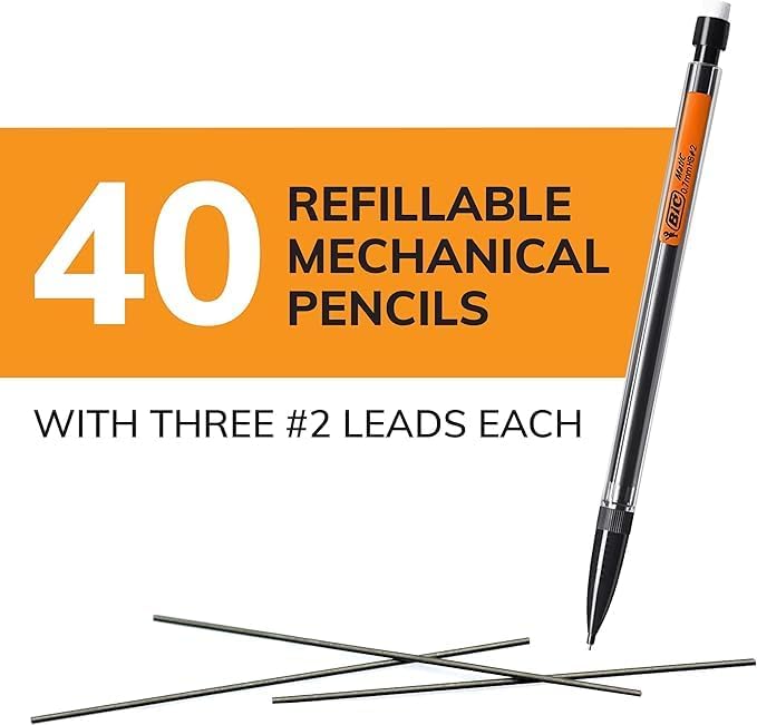 Bic Mechanical Pencils, 40 count, Black barrel with multi color clips by BIC
