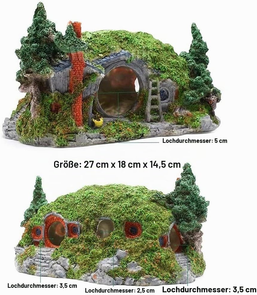OMEM Hobbit-Haus,Aquarium Dekoration Höhle,für Fisch Tank,NatüRlicher Lebensraum Ornament für Aquari