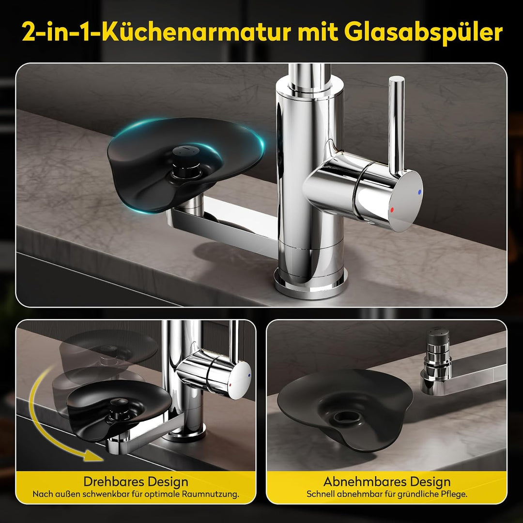 JONKEAN Hochdruck Küchenarmatur mit Brause, Armatur Küche mit Gläserspüler, 360° Drehbar Mischbatter