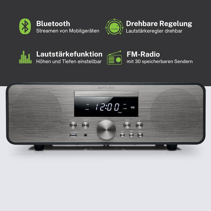 Muse M-880 BTC Design Bluetooth Stereoanlage mit CD-Player und USB (UKW, PLL, NFC, AUX), 80 Watt, sc