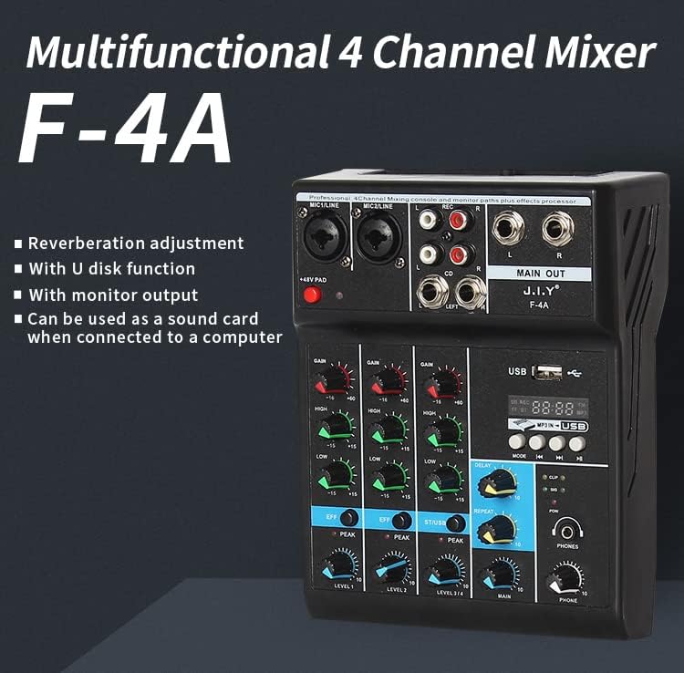 Iriisy Professioneller Mini-Audiomixer mit USB-Kanälen, kabellos, 48 V, Phantom-Stromversorgung für