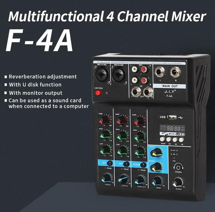 Iriisy Professioneller Mini-Audiomixer mit USB-Kanälen, kabellos, 48 V, Phantom-Stromversorgung für