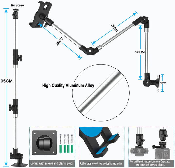 woleyi Langem Arm Tablet Wandhalterung Faltbarer, Multi Winkel Metall Wand Tablet Halterung schwenkb
