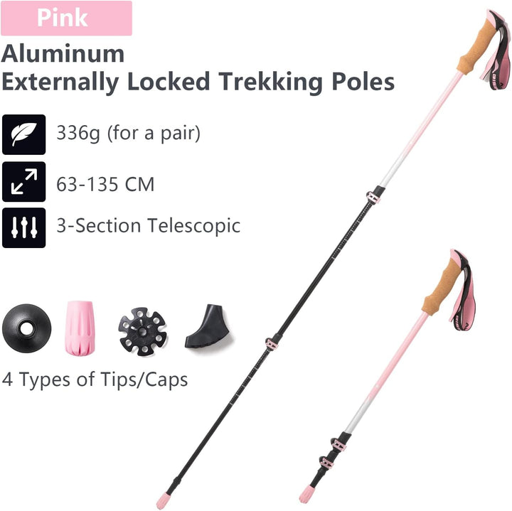 BISINNA Wanderstöcke 135cm Teleskop Trekkingstöcke aus Aluminium, Korkgriff, 2 Stück, Unisex für Erw