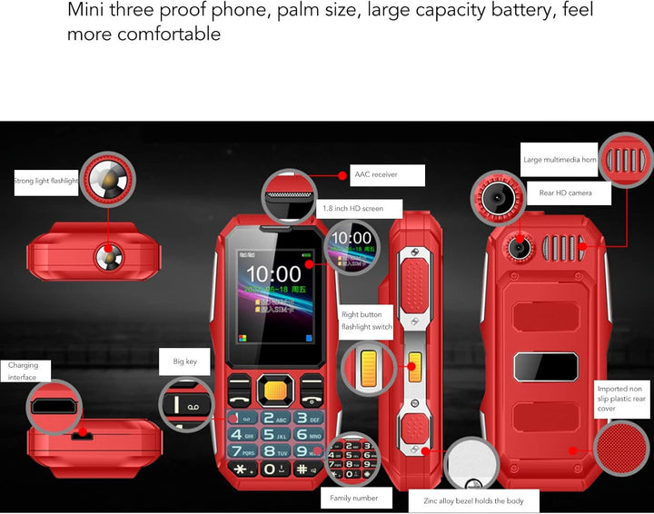 Mobiltelefon mit Grossen Tasten für Senioren, GSM-Entsperrtes Mobiltelefon, 1,8-Zoll-Bildschirm, Tel