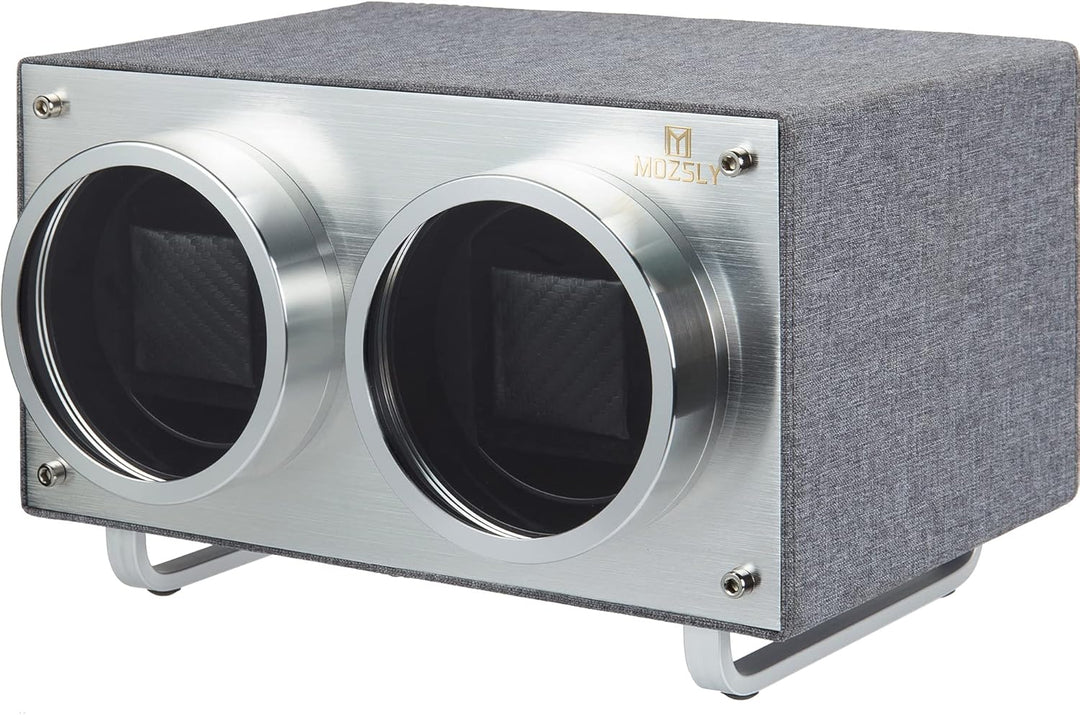 MOZSLY Doppel Uhrenbeweger für Automatik-Uhren mit leisem Motor 12 Rotationsmodi Einstellung Leder G