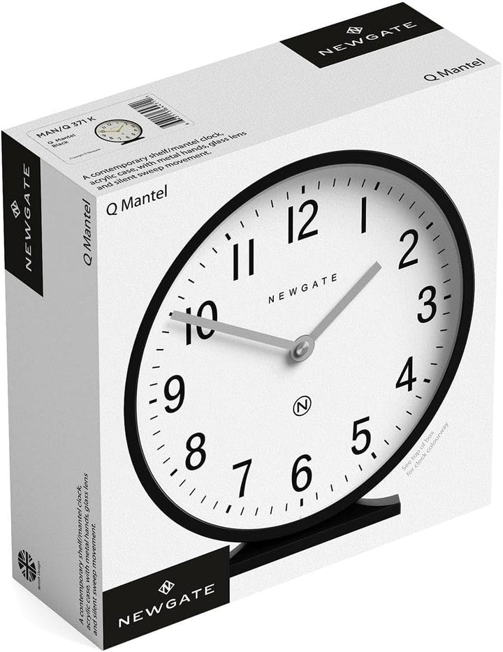 NEWGATE® Q Kaminsims Uhr | Moderne Klassische runde kaminuhr | Schwarz | Zeitgenössischer Stil für k