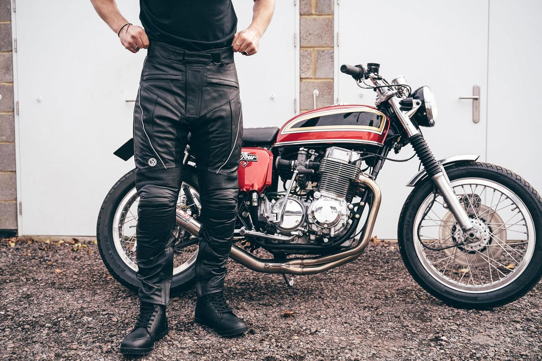 TEXPEED motorradhose leder wasserdicht herren mit protektoren - Schwarz Vollnarbiges Lederhose echtl