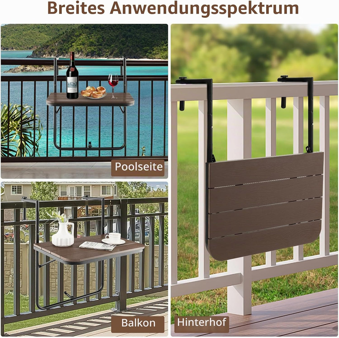 GIANTEX Balkontisch klappbar hängend, Hängetisch Klapptisch Balkon zum Einhängen, Balkonhängetisch i