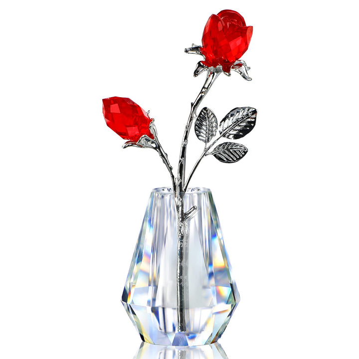 H&D Hyaline & Dora Kristallrote Rosen Figuren mit silberner Stange,Für Immer Kristallrose Briefbesch
