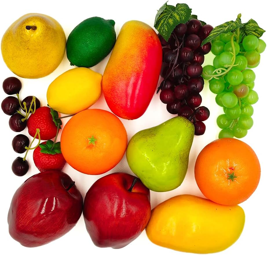 Laiiqi 17 Stück künstliches Obst,deko Obst lebensecht Requisiten für Fotografie,künstliche früchte r