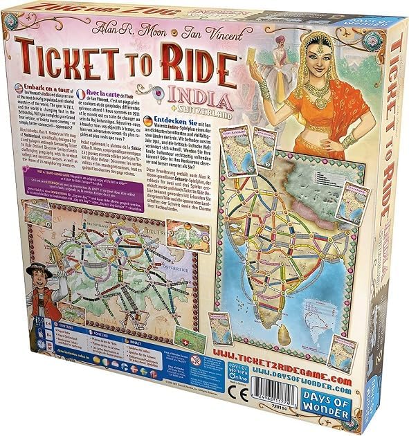 Days of Wonder | Zug um Zug – Indien + Schweiz | Map-Erweiterung | Familienspiel | Brettspiel | 2-4