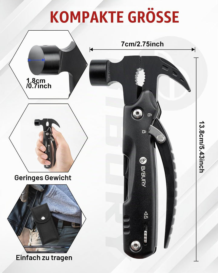 BIBURY Hammer &amp; Schneeflocken Multitool für Manner, Outdoor Campingzubehör Überlebensausrüstung, Ges