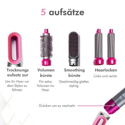 Dryze airstyler 5 in 1, lockenstab, haartrockner, warmluftbürste, föhnbürste, föhn… (Pink/Grey), Pin