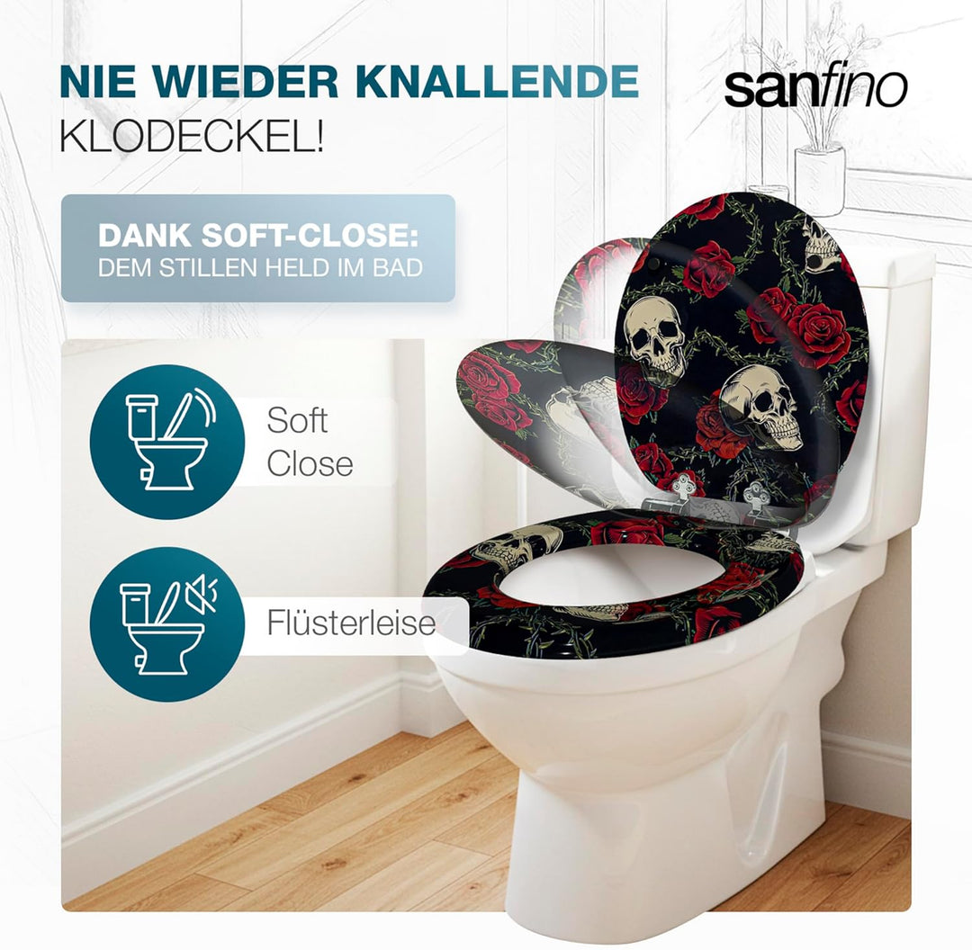 Premium WC Sitz mit Absenkautomatik – hochwertige Toilettendeckel aus Holz, viele bunte Motive, hohe