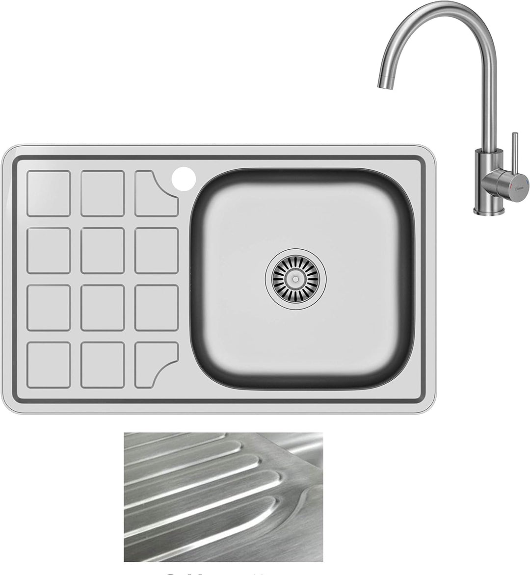 VBChome Einbauspüle mit Armatur 78x48 Satinstruktur ab 50er Unterschrank Edelstahl Küchenspüle Spüle