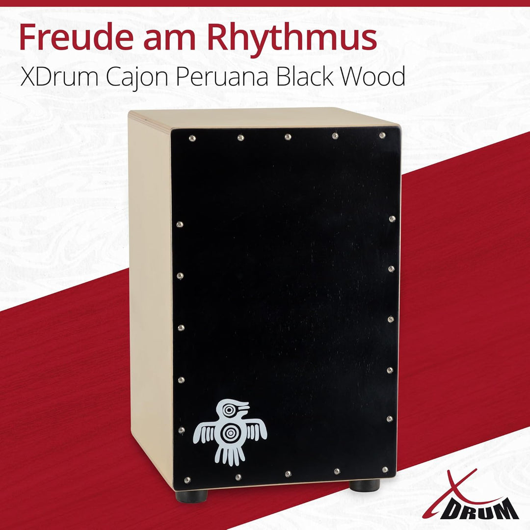 XDrum Cajon Peruana Black Wood (3 mm Schlagplatte, 9 mm Birkenkorpus, 48 cm hoch, inkl. Rucksack-Tas
