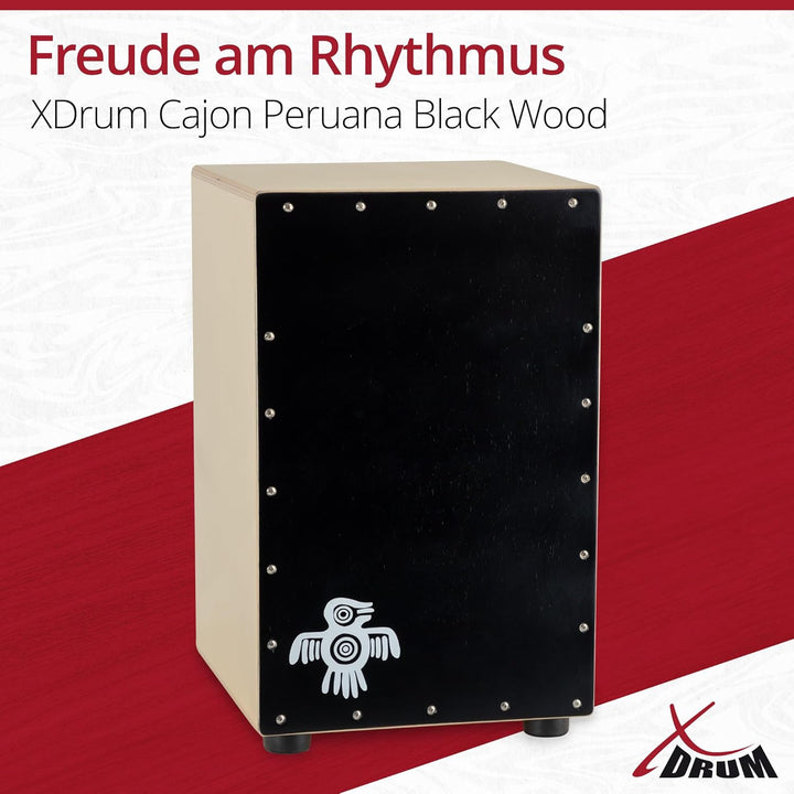 XDrum Cajon Peruana Black Wood (3 mm Schlagplatte, 9 mm Birkenkorpus, 48 cm hoch, inkl. Rucksack-Tas