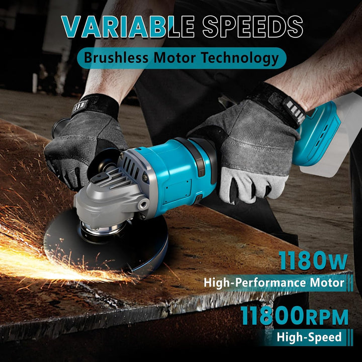 Winkelschleifer Kompatibel mit Makita 18V Akkus, Akku Winkelschleifer 125mm, 1180W Akku Flex Bürsten